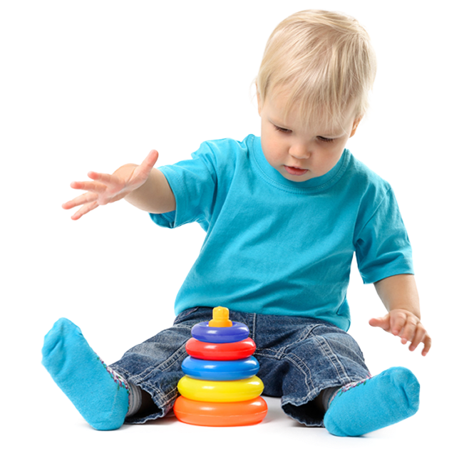 Child playing with colorful stacking rings